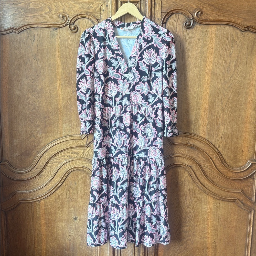 Jude Connally Maggie Midi Dress in Black & Pink Print - Picture 3 of 13